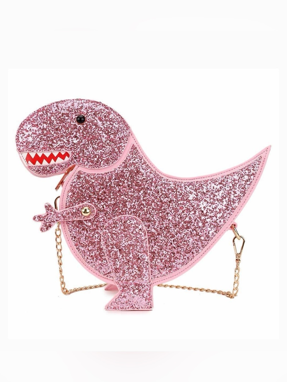 Pink Glitter Dinosaur Novelty Crossbody Bag